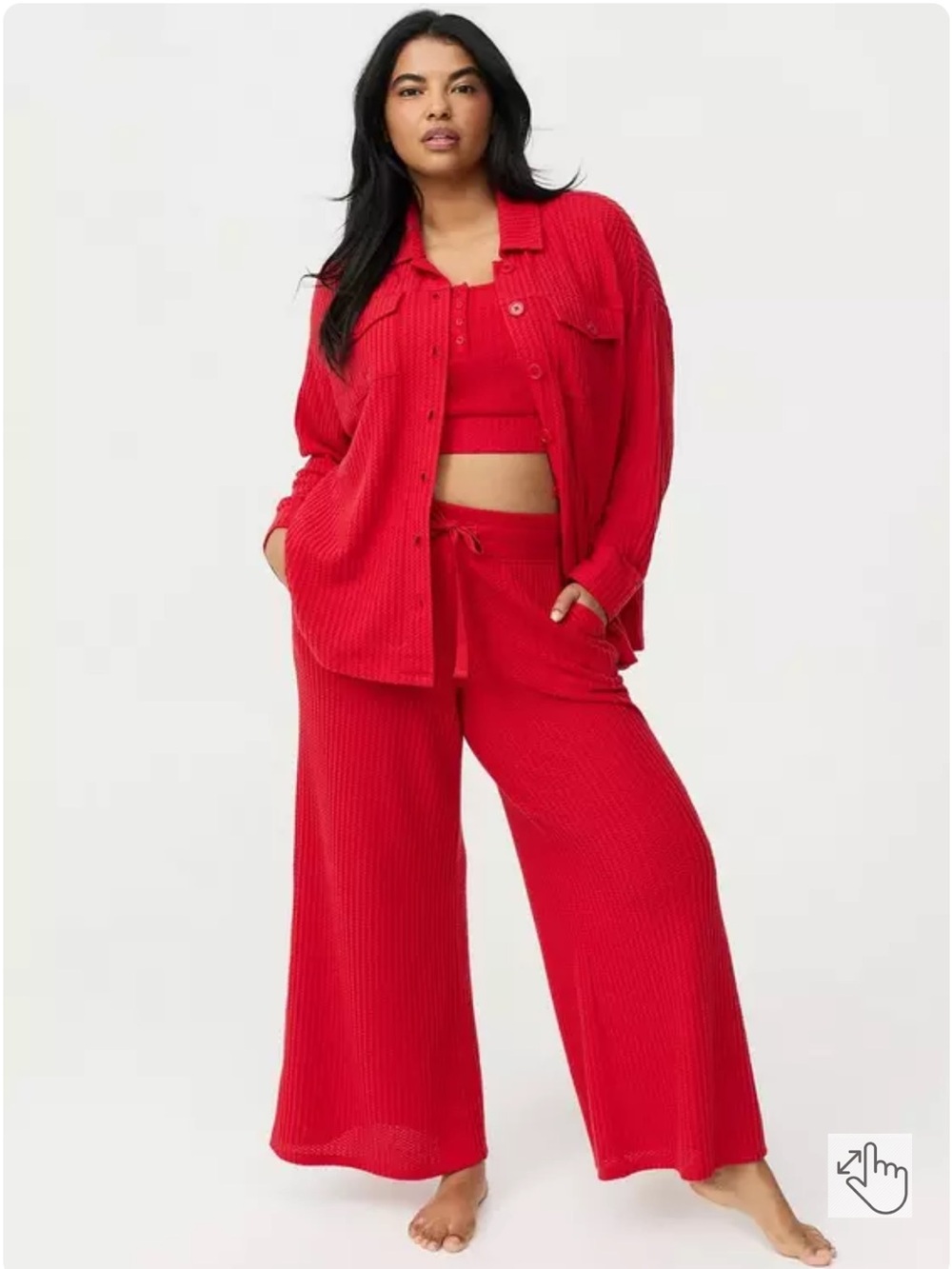 Torrid 3PC Red Lounge Set Size 00/0 Ribbed Pants Crop Top & Button Jacket
